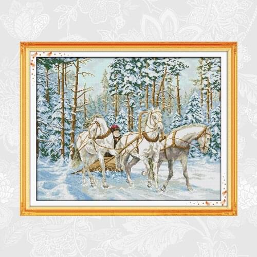 The Snow Carriage Paintings Cross-stitch Handwork Beginner Embroidery Sets Aida Canvas 11CT 14CT Wholesale Needlework Home Decor