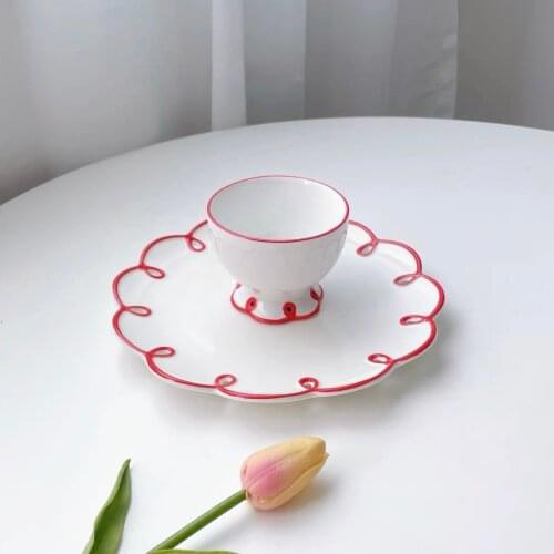 French Style Ceramic Coffee Cup Saucer Set Vintage White Drinking Milk Tea Mug with Plate Home Office Cafe Table Decor 250ml