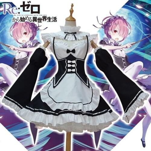 Ram/Rem Cosplay Re:zero Costume Anime Kara Hajimeru Isekai Seikatsu Life Wigs Maid Uniform Servant Dress Halloween Re0 Costume
