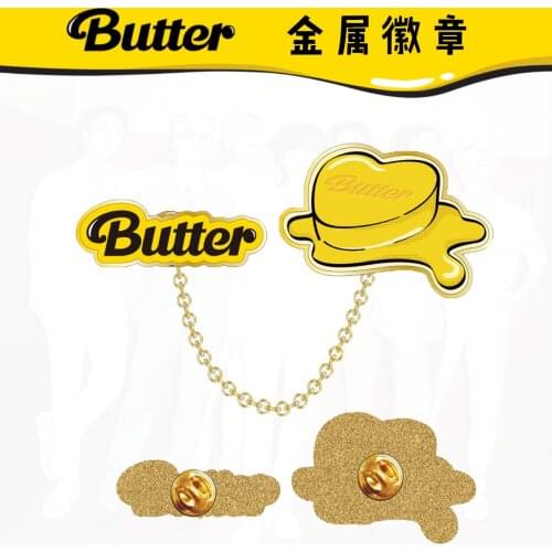 Kpop New Album Butter Brooches Yellow Metal Brooch Pin Badge For Clothes Women Men Hat Backpack Party Bangtan Boys Jewelry