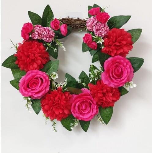 Red Rose And Melaleuca Artificial Flowers Wreath Green Leaves Garland For Wedding Decoration Home Decor