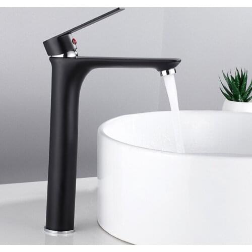 HOTBEST Brass Basin Faucet Painted Black Faucet Single Hole Single Handle Kitchen Faucet Hot and Cold Waterfall Bathroom Sink