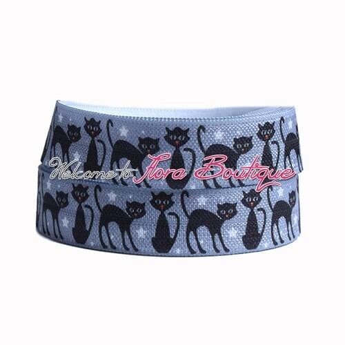 FLRA FOE Black cat foe ribbon, fold over elastic for Halloween headband