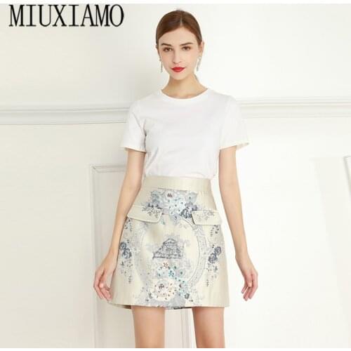 MIUXIMAO Summer Women Skirt 2021High Waist Stitching Jacquard Flower Skirts Women Sweet Girls Dance Mini Skirt vestido