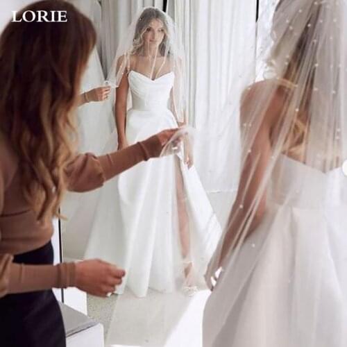 LORIE Satin A-Line Wedding Dresses Strapless Bridal Gowns High Split Wedding Gown vestido de noiva 2021