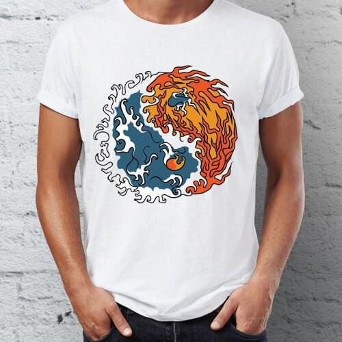 Fashion Men Short Sleeve T-shirt Yin And Yang Fire And Water Awesome Art T Shirt Tees Tops Anime Harajuku Streetwear
