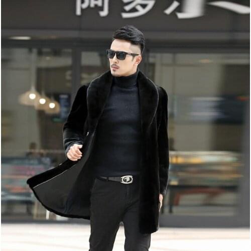 Middle length faux mink fur leather jacket mens warm fur leather coat men loose jackets winter autumn thicken fashion