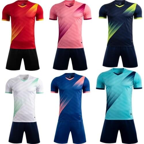 Men short sleeve red soccer jersey set blue adult football uniform boy blue kids soccer shirt customized name DIY number