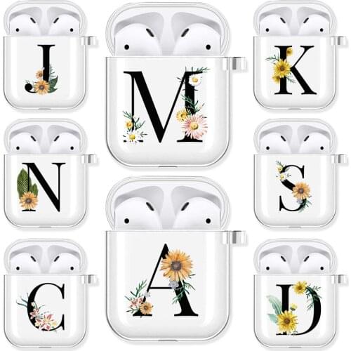 Botanical Sunflower Alphabet Letter Soft TPU Case for AirPods 2 1 Transparent Silicone Wireless Bluetooth Earphone Box Covers