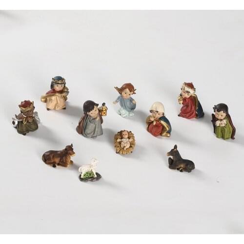 Resin Statue Nativity Set Xmas Crib Statue Baby Hand Painted Manger Miniatures Ornaments Gift Festival