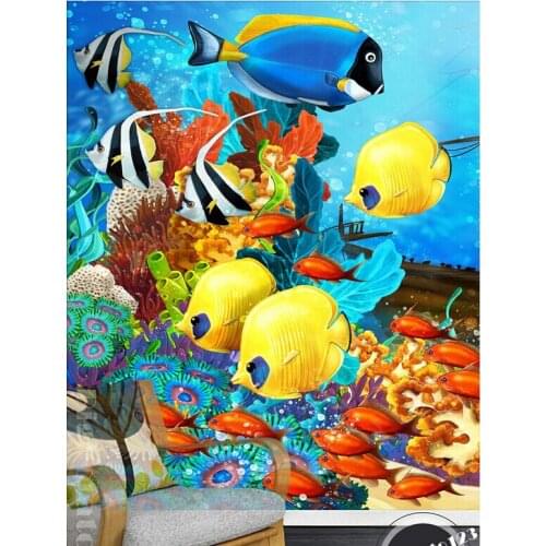 The latest 3D murals,beautiful dream blue sea bottom color deep sea fish. Living room sofa TV wall children bedroom wallpaper