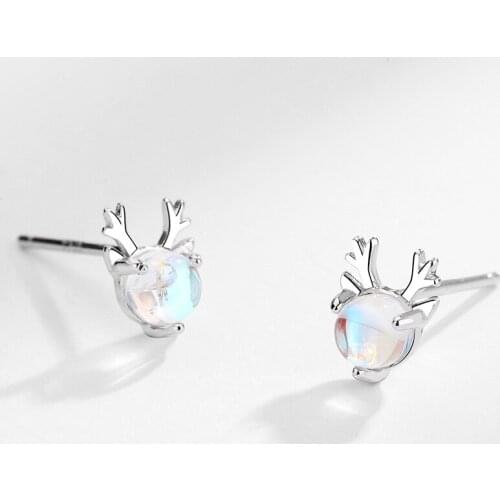 Luxury Female White Natural Moon Stone Earrings Real 925 Sterling Silver Earrings For Women Cute Small Round Stud Earrings