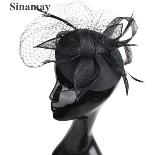 Women Ladies Mesh Black Fascinator Hat Hair Clip Fancy Veils Headwear For Ladies Occasion Party Fancy Feather Hair Accessories