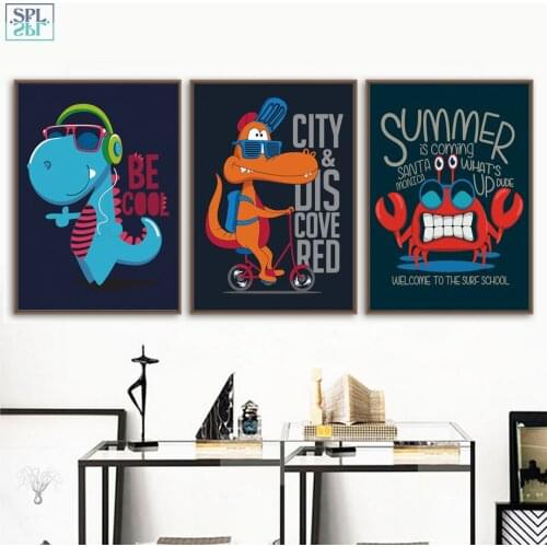 SPLSPL Dear Dinosaur Animals Nordic Wall Art Canvas Painting Posters And Prints Pictures for Kids Room Decor Without Frame