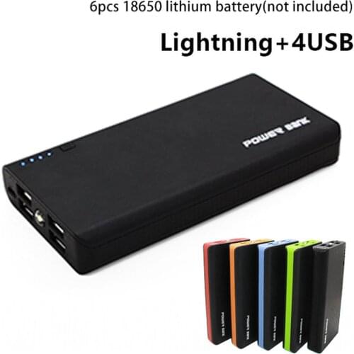 Power Bank Shell with LED Flashlight 4 USB Ports 5V 2A Power Bank Charger Case DIY Kits Powered By 6x 18650 Batteries Drop Ship