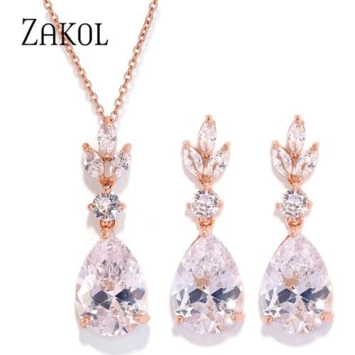 ZAKOL Top Quality Women Wedding Bride Fashion Jewelry Earring Pendant Necklace Jewelry Set FSSP3201