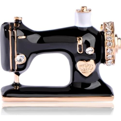 Funmor Enamel Esmalte Sewing Machine Shape Brooch Gold-Color Vintage Wedding Clothes Accessory Women Brooches Unique Hijab Pins