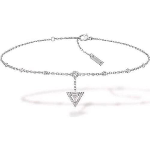 SLJELY Luxury Brand Real 925 Sterling Silver Geometry Triangle Anklet Chain Leg Bracelet Micro Zircon Women Fashion Foot Jewelry