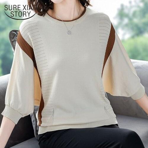 Ice knitting sweater women loose half-sleeved spring summer women short-sleeved hollow breathable thin T-shirt 4578 50