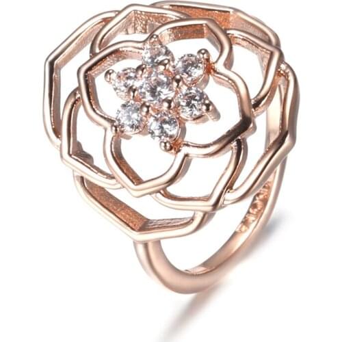 Authentic S925 Silver Rose Petals Statement Ring For Women Wedding Party fit Lady Fine Jewelry