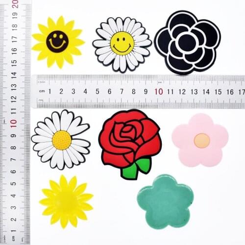 10pcs/lot Big Size Pvc Flat Back Sunflowers Daisy Rose Accessories Patch DIY Decoration Fit Fridge Magnet Craft Charm