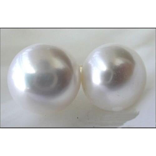 14-13MM SOUTH SEA WHITE PEARL EARRING free shipping