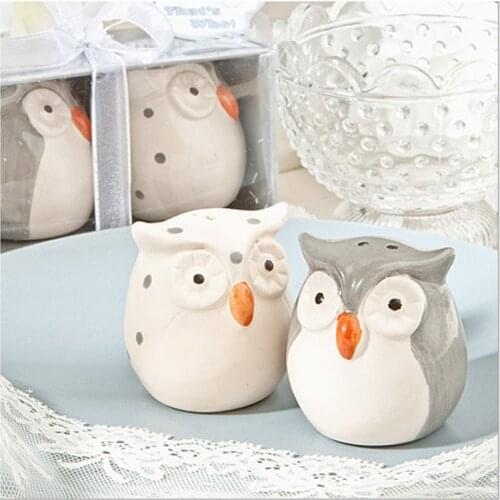 200pcs=100sets/lot Wedding Favors and Gifts Baby Shower Gray and White Color Owl Ceramic Salt and Pepper Shaker Free Shipping