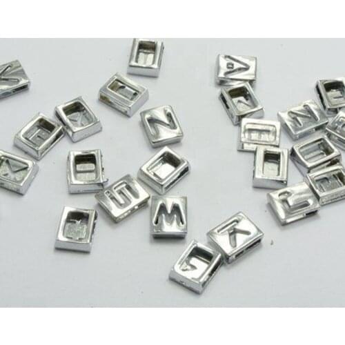 26 Assorted Alloy Carved Alphabet Letter "A-Z" Slide Beads Charm Fit 8mm Wristbands