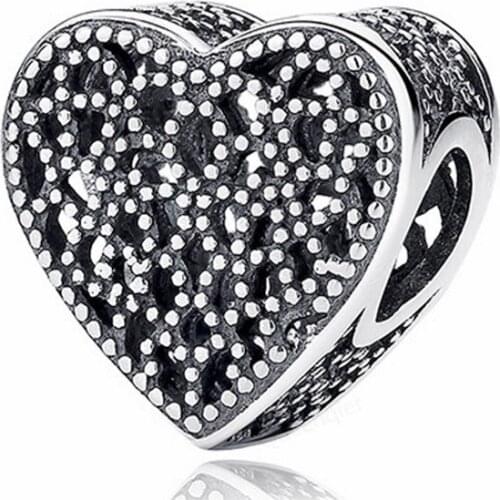 Net Heart 925 Sterling Silver Charm Beads Fit Original Chamrs Bracelet DIY Jewelry Making For Women Wholesale Fashion Pendant
