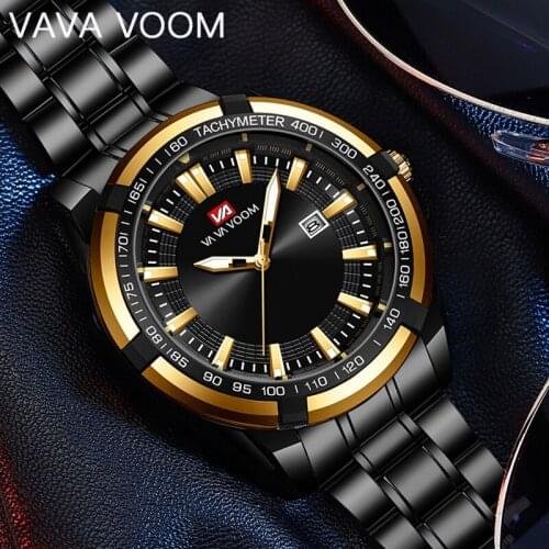 VAVA VOOM Luxury Business Military Quartz Watch Golden Stainless Steel Band Men Watches Water proof Calendar Man Clock Relogio