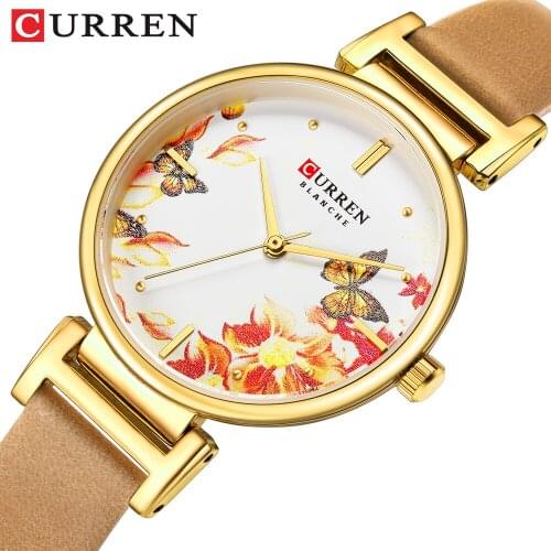 CURREN New Arrival Top Selling Fashion Womens Watch High Quality Reloj Mujer Bohemia Ladies Watch Leather Strap Quartz Watch