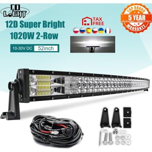 CO LIGHT Curved Led Light Bar 12V 52inch 1020W Led Work Light 2-Row Combo Beam For Car 4WD ATV SUV UTV Trucks 4x4 Motorcycle 24V