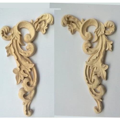 Wood Applique Furniture Miniatures Woodcarving Decal Corner Frame Wall Door Decorative Figurines Vintage Home Decor