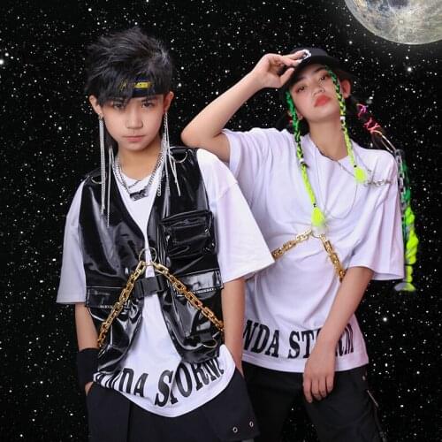 ChildrenS Day Modern Dance Hip Hop Clothing For Kids Golden Necklace Boys Short-Sleeved T-Shirt Hiphop Pants Outfits DQS7040