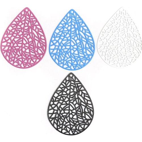 DoreenBeads Fashion Copper Filigree Stamping Pendants Black White Blue Drop Jewelry DIY Findings Charms 40mm x 30mm, 10 Piece