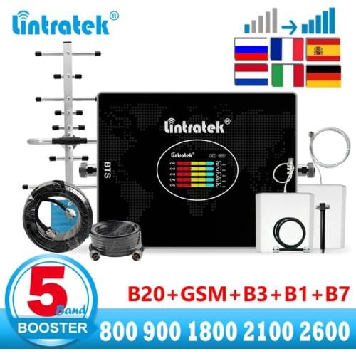 Five band 800 900 1800 2100 2600 LTE Signal Booster Cellular Amplifier B20 B7 B3 4G Repeater 2G 3G 4G GSM WCDMA DCS 2PCS antenna