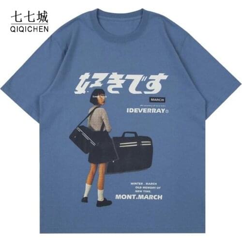 Anime Hip Hop T-shirt Men Green Hair Girl Cartoon Printed O-Neck Streetwear Japanese Harajuku Fashion Tshirts Men Summer Tee Top