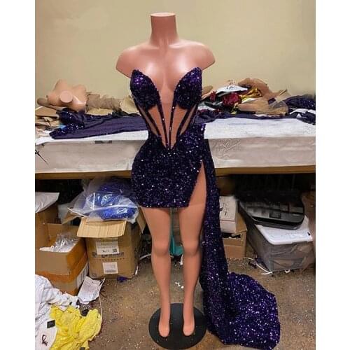Hot Sale Sparkly Purple Sequin Prom Dress Sleeveless Real Picture African Black Girl Short Prom Dresses 2021