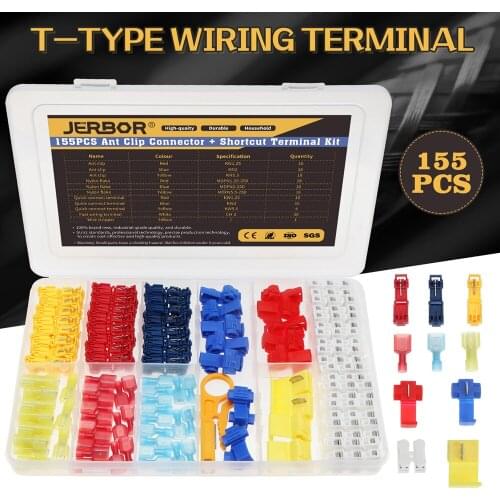 JERBOR 155PCS Snap Splice Lock Wire Quick Terminal Ant clip Electrical Cable Connectors T-tap Crimp Terminals Connector