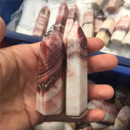 Special offer 2pcs energy stone natural red lines stone wand point healing crystals mineral obelisk for home&party decoration
