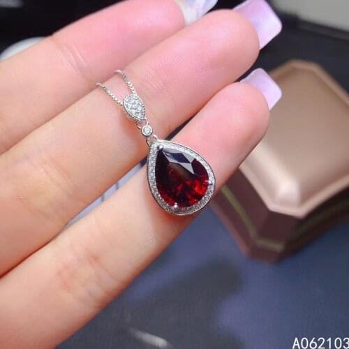 KJJEAXCMY fine jewelry 925 Sterling Silver inlaid natural garnet Womens classic Retro popular water Drop Gem Pendant Necklace s