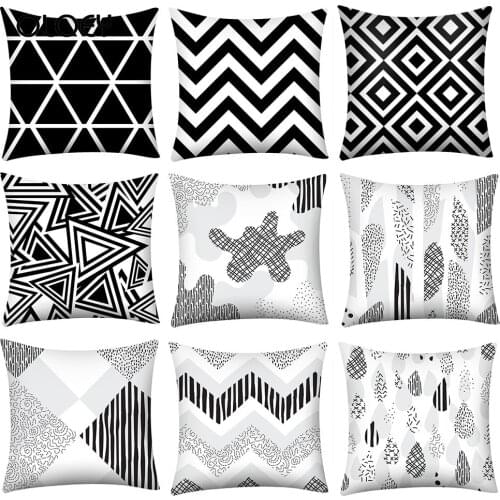 Pillowcase Creative Black and White Geometric Pattern Pillowcase Polyester Modern Pillowcase Hotel Car Decorative Pillowcase