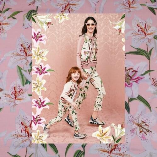 Lily printed polyester fabric cloth 145 cm width luxury same pattern factory custom production wholesale fabric for dress