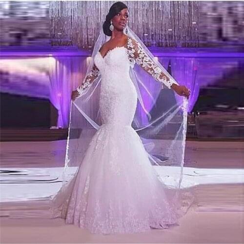 Sweetheart Mermaid Lace Slim Fashion Wedding Dresses Long Sleeves Lace Up Corset Bridal Gowns Plus Size Custom Made Spring