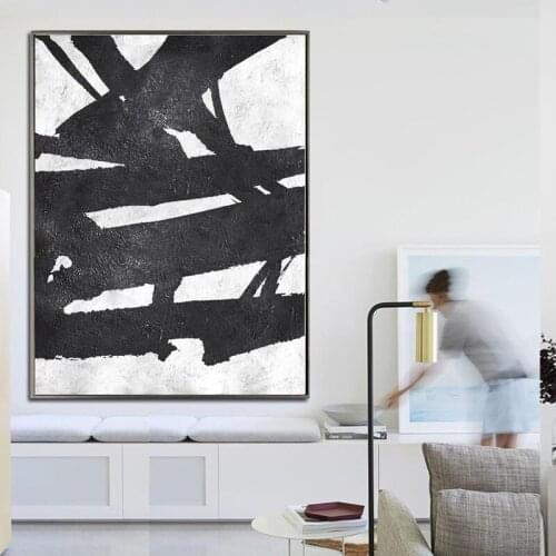 Minimalist Black White Picture 100% Hand Painted Abstract Oil Painting On Canvas Wall Art For Living Room Home Decor No Frame