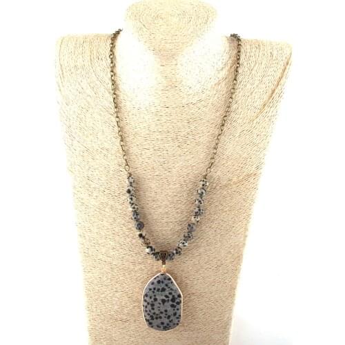 Fashion Bohemian Jewelry 8mm Stone/Chain Rectangle Crystal Link Stone Pendant Necklaces For Women Ethnic Necklace