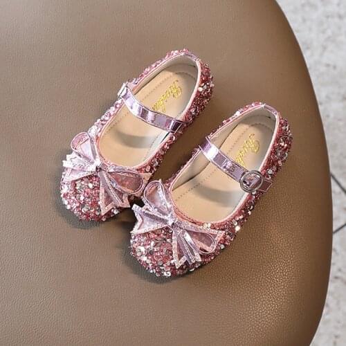 Fashion Autumn Little Girls Soft-soled Performance Leather Shoes Children Baby Girls Rhinestone Pearl Dance Shoes