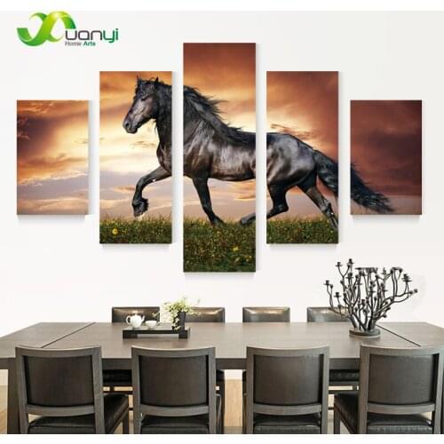5 Panel Running Horse Wall Art Canvas Oil Painting Cuadros Home Decoration Modular Wall Picture For Living Room UnFrame PR1007