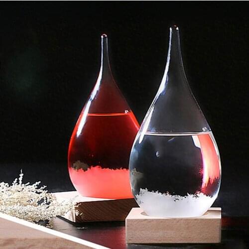 Mini Desktop Droplet Storm Glass Bottle Weather Forecast Predictor Monitor Barometer With Wooden Base Home Decor