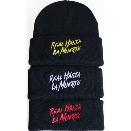 Real Hasta Knitted Beanies Hats Embroidery Skullies Soft Elastic Cap Solid Sport Bonnet Winter Warm Ski Hats Swanowing